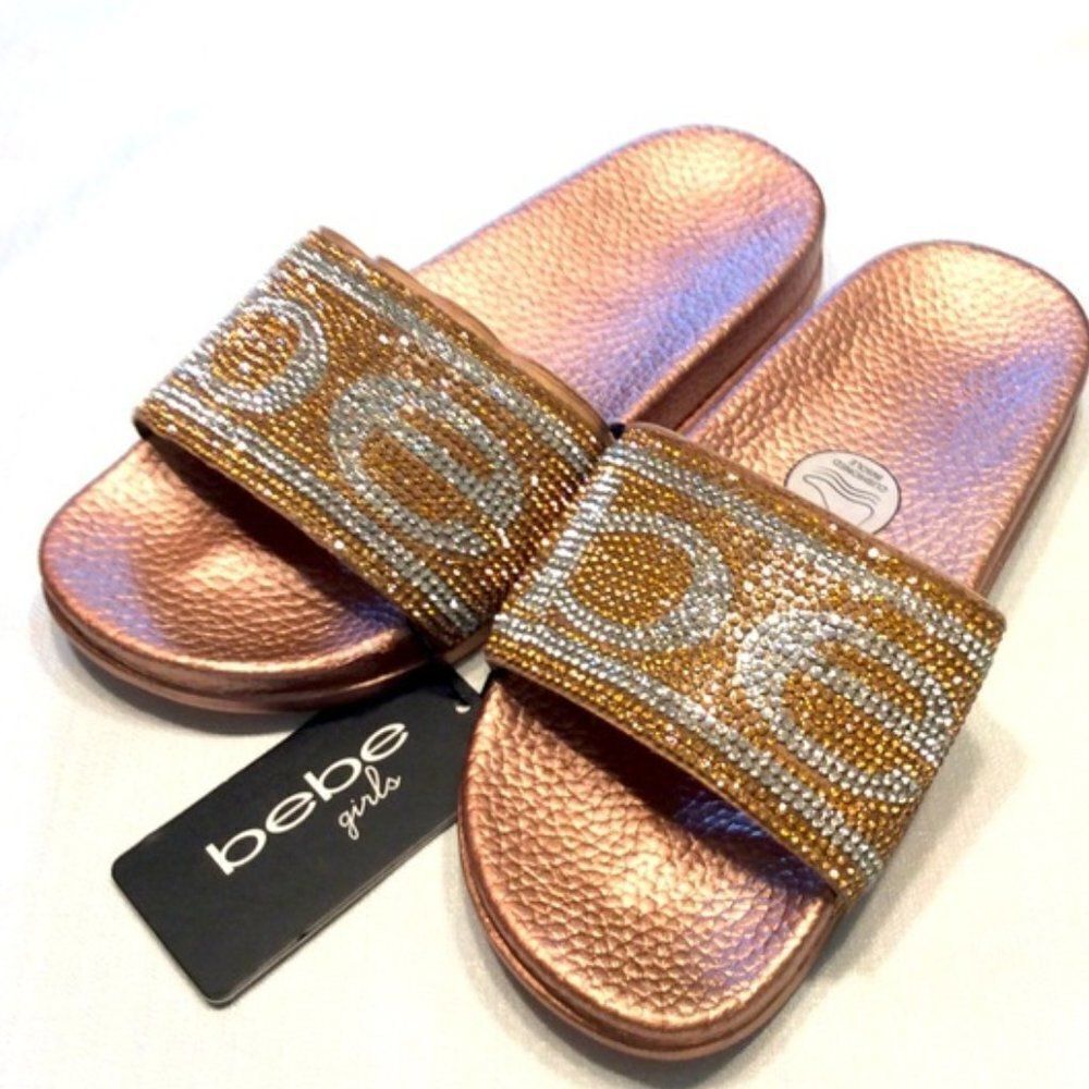 Bebe Silver Rhinestones Women's Franya Slide Sandal